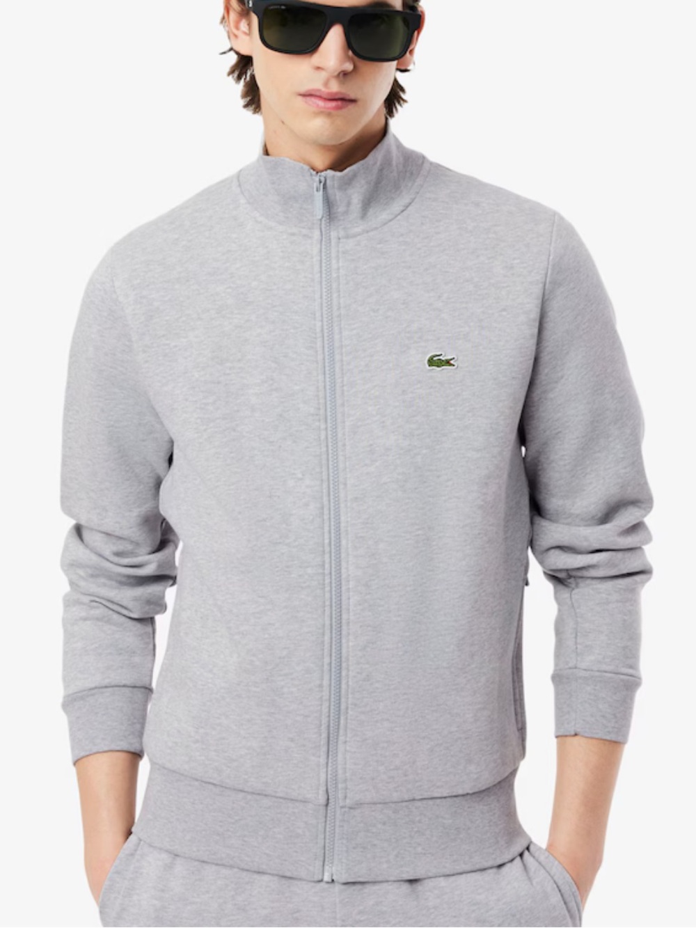 Lacoste Men's Light Grey Full-Zip Sweatshirt with Embroidered Crocodile!L